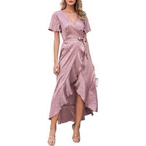 Miessial Women's Summer Chiffon V Neck Ruffle Maxi Dress Long Wrap Dress Small